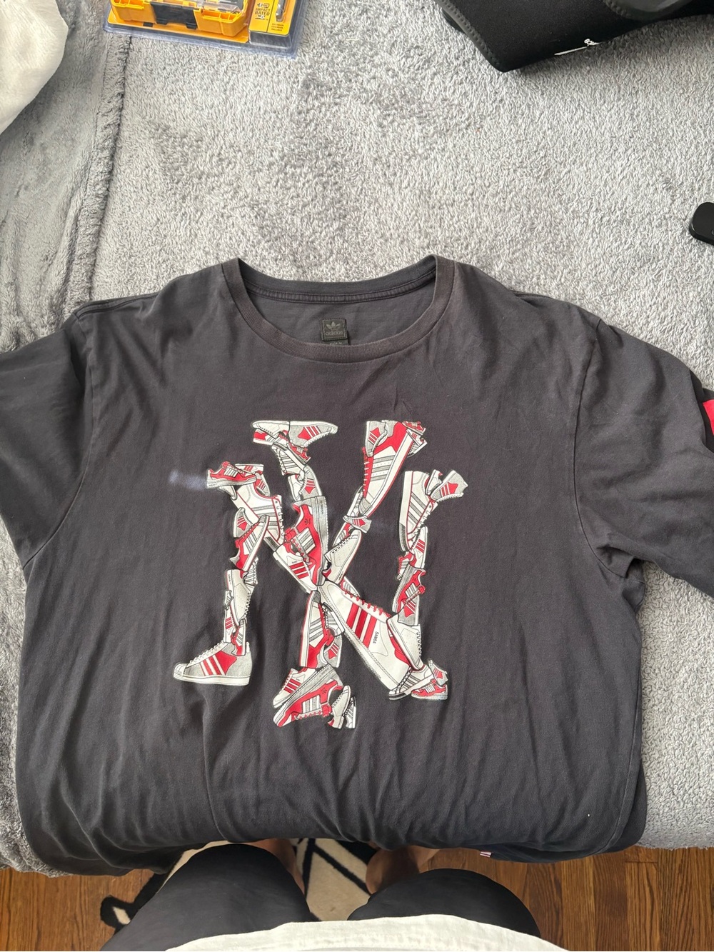 adidas Black Tee with Red & White Sneaker Graphic